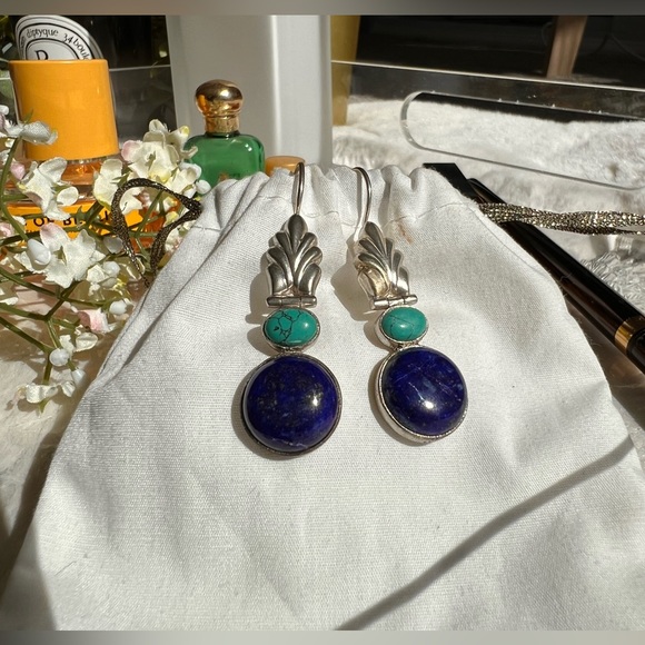 Pure Sterling Silver, Lapis Lazuli and Amazonite stone earrings. - Picture 5 of 5